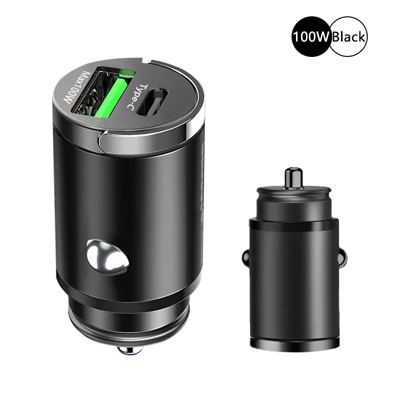 100W Mini Car Charger Lighter Fast Charging for iPhone